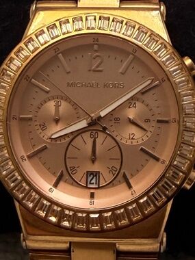 Michael Kors Rose Gold Rhinestone Metal Link Wrist Watch #7
